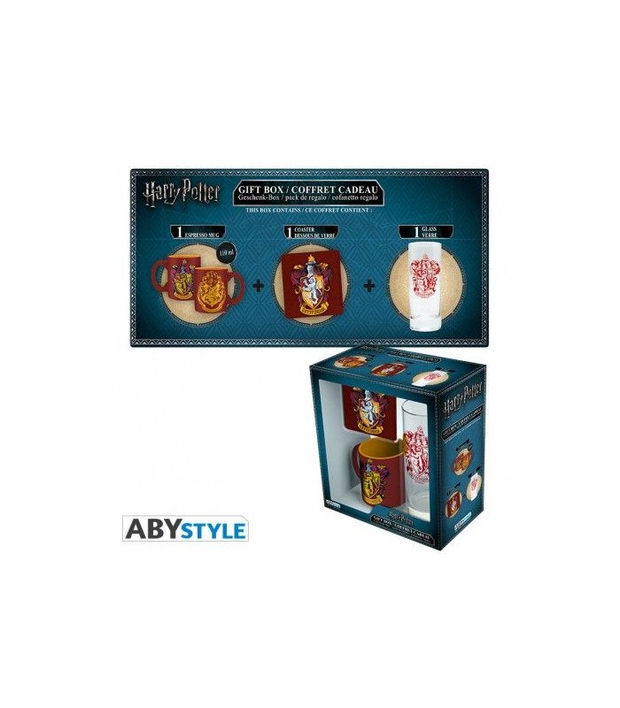 Pack de taza, vaso y posavasos de Gryffindor. Harry Potter