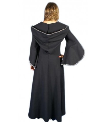 Vestido medieval negro de algodón con capucha