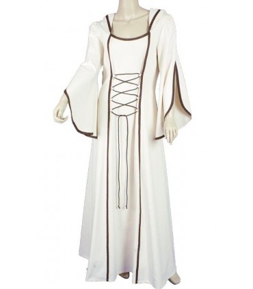 Vestido medieval blanco de algodón con capucha