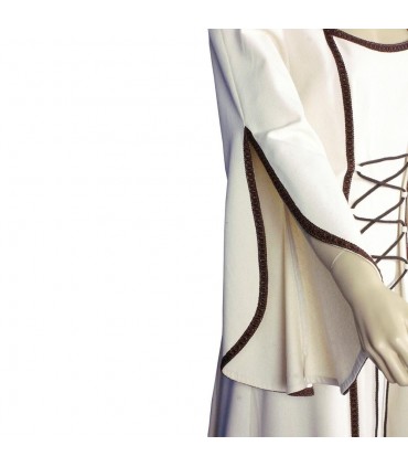 Vestido medieval blanco de algodón con capucha