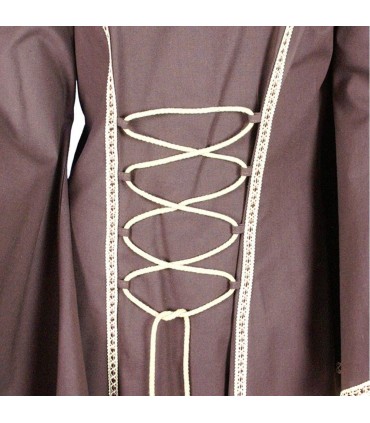 Vestido medieval marrón de algodón con capucha