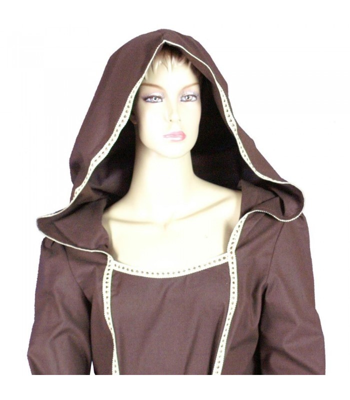Vestido medieval marrón de algodón con capucha