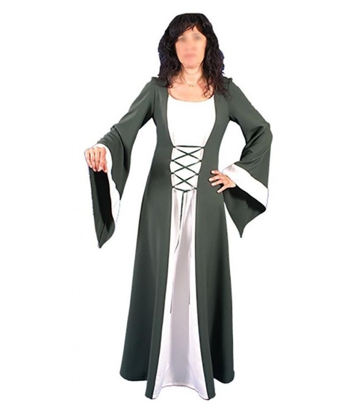 Vestido medieval blanco y verde de poliéster