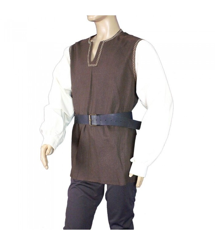Camisa vikinga de algodón marrón con mangas blancas