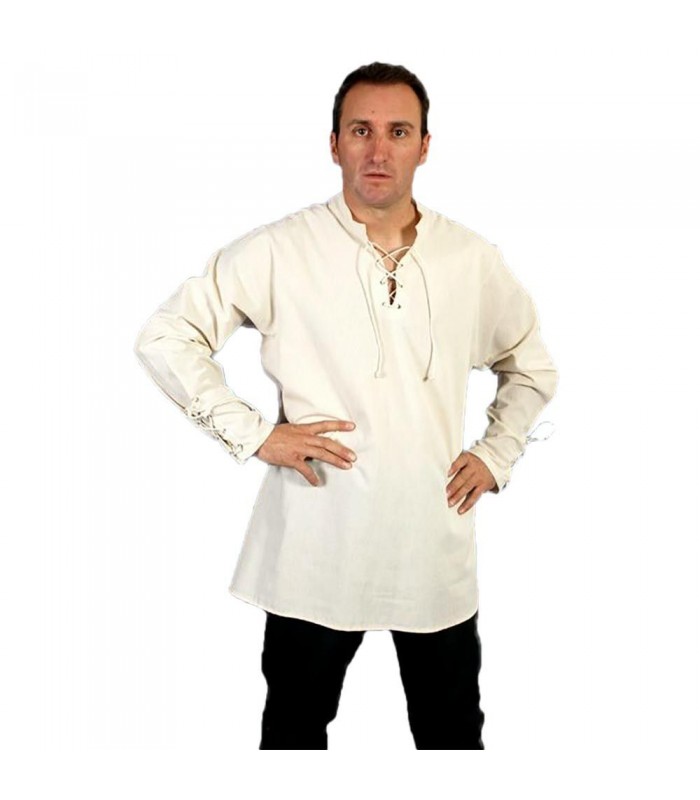 Camisa medieval blanca de algodón
