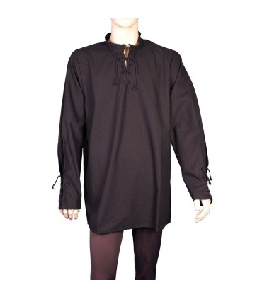 Camisa medieval negra de algodón