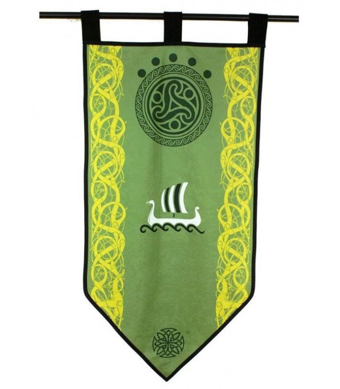 Estandarte Vikingo Verde Triskel con Drakkar