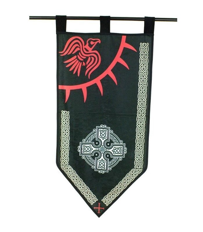 Estandarte Vikingo Verde Cruz celta y cuervo
