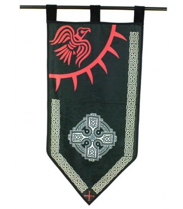 Estandarte Vikingo Verde Cruz celta y cuervo
