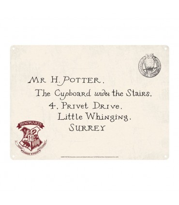Placa metálica carta de admisión a Hogwarts (21 x 15 cm) - Harry Potter
