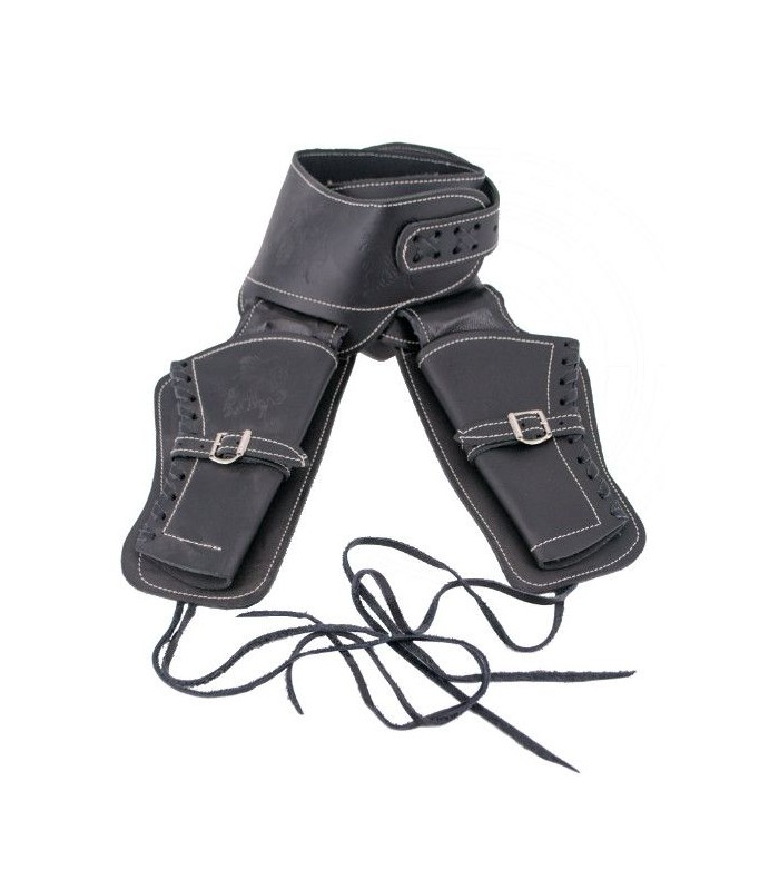 Canana de piel negra para dos revólveres