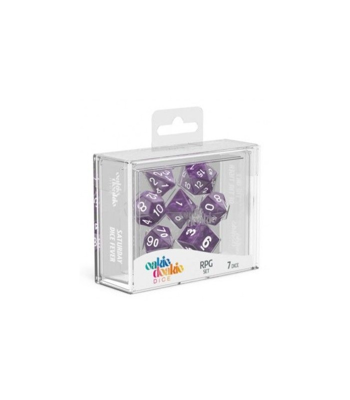 Set de dados para rol en color lila con los números en blanco