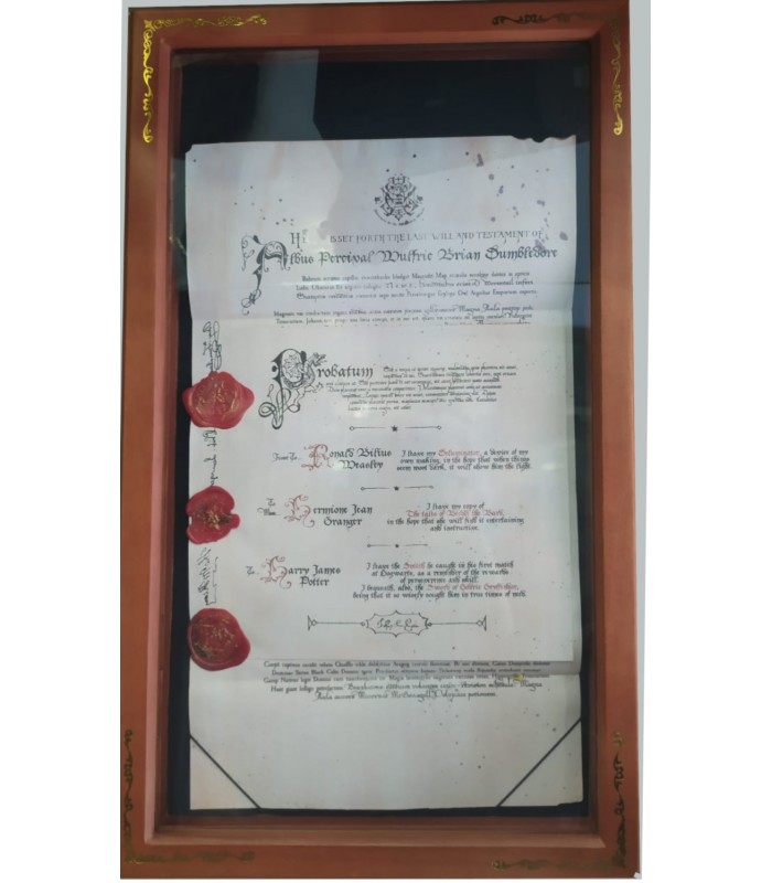 La réplica del testamento de Dumbledore enmarcada, un articulo ideal para coleccionistas de Harry Potter!
