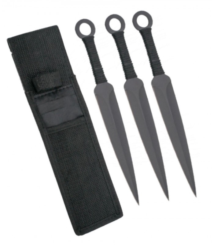 Set de 3 cuchillos lanzadores Kunai con funda