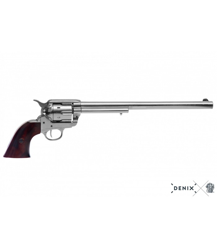 Réplica revolver Peacemaker 12" plateado con cachas en marrón