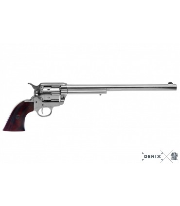 Réplica revolver Peacemaker 12" plateado con cachas en marrón