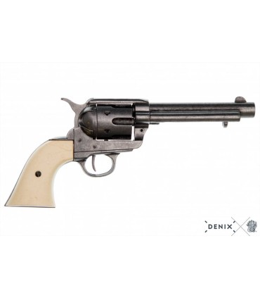 Réplica del revólver Peacemaker niquelado con cachas blancas con cañón de 5.5"