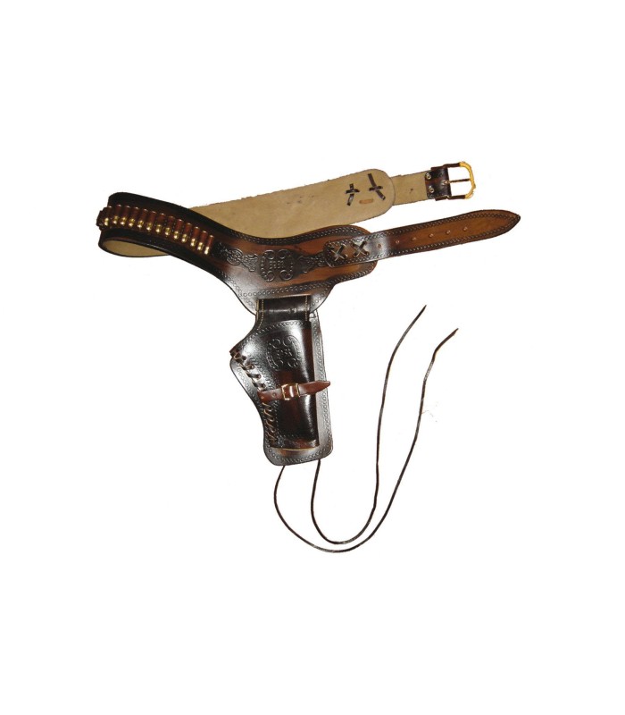 Todo el Far West en Cuernavilla.com Pistolera de cuero marron oscuro con cartuchera para 24 balas al mejor precio