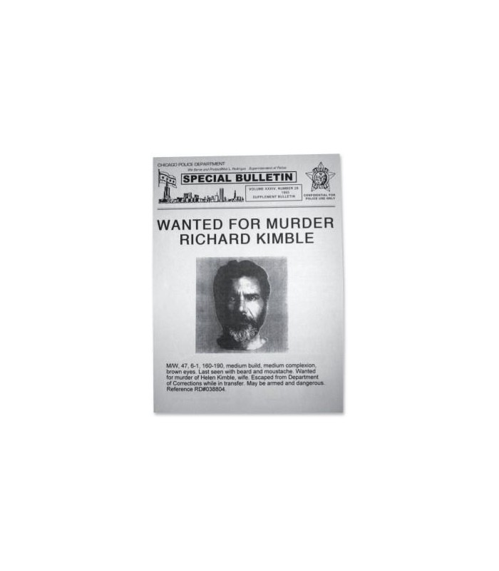 Poster "Se Busca a Richard Kimble por Asesinato" - El Fugitivo