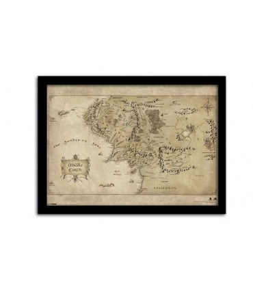 Mapa de la Tierra Media Poster Enmarcado con Paspartú El Hobbit